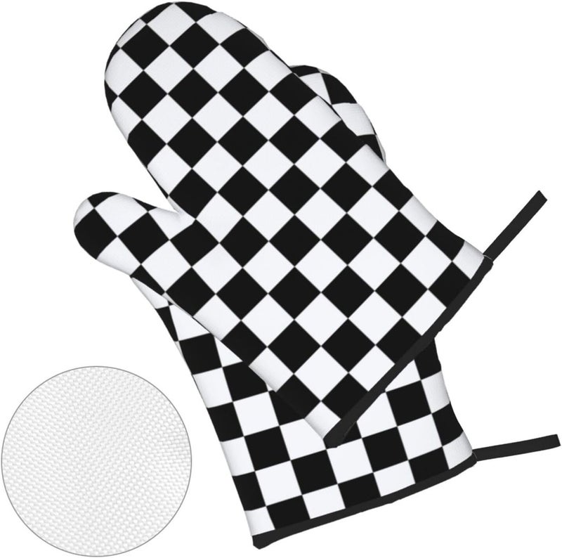 Nezweld Checkered Black and White Plaid Oven Mitts and Pot Holders Set of 4,Heat Resistant Non-Slip Potholders Oven Gloves and Pad for Kitchen Cooking Baking Grilling BBQ - Image 5